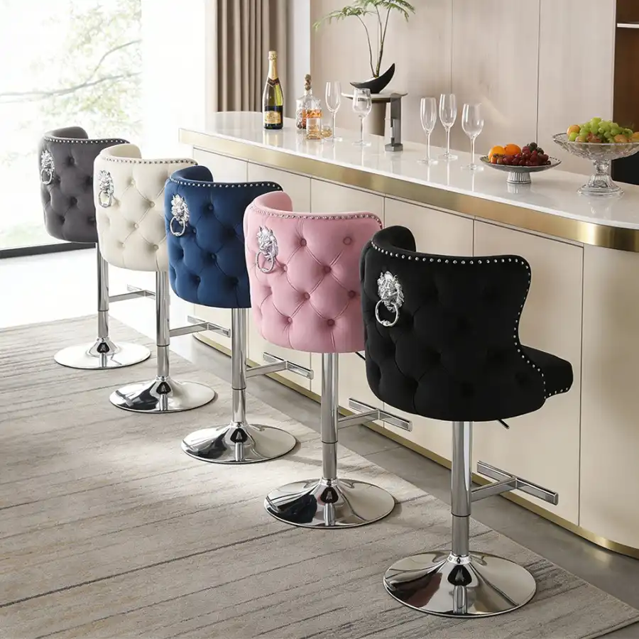 Comparison of Velvet Bucket Bar Stools with Metal vs Wooden Legs